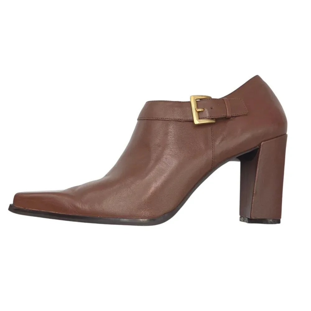 Parade Camel Leather Block Heel Shoes 10 Square Toe Made In Brazil Need Heel Tip